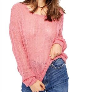 Free People Bubblegum Pink Angel Soft Pointelle‎ Knit Sweater Medium